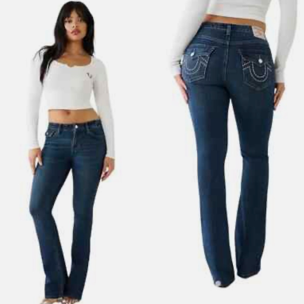 True Religion Becca Crystal Flap Rhinestone Mid Rise Bootcut Jeans Size 26